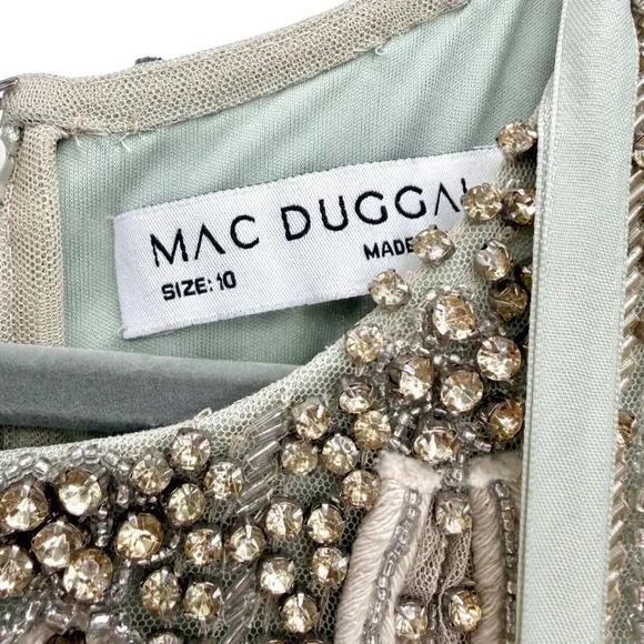 Mac Duggal NEW Embellished Mesh Long Sleeve A Line Gown Nude Sage $1,798 Size 10 - Picture 16 of 16